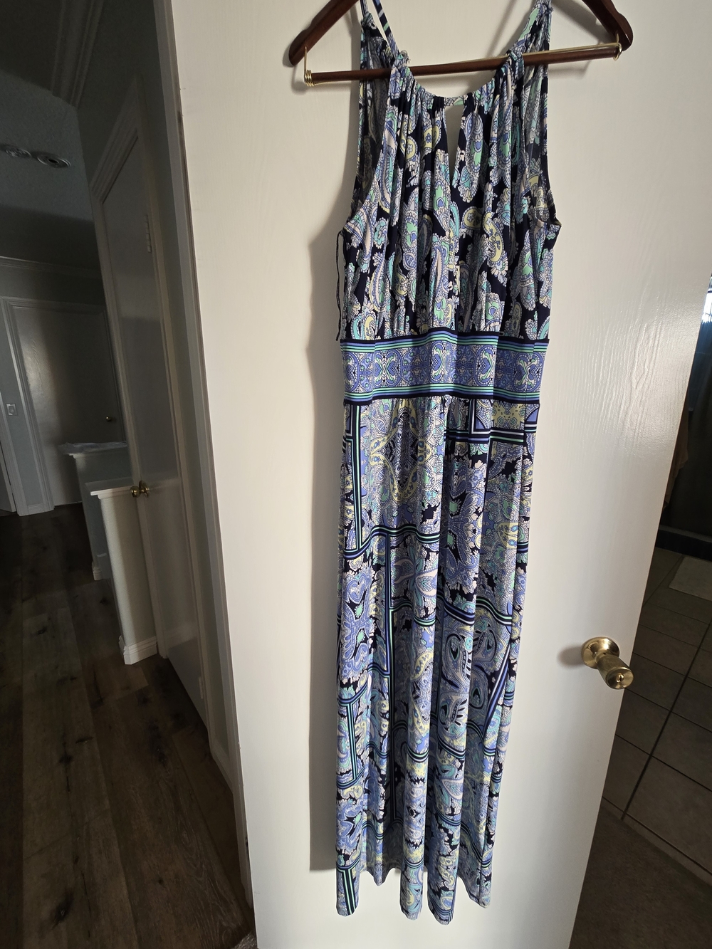 Paisley Print Maxi Dress in Navy & Light Blue Large - Picture 2 of 4